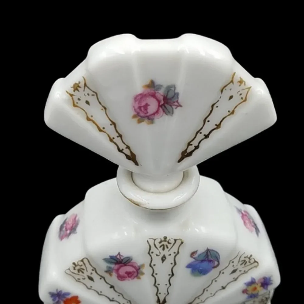 Vintage Pair Milk Glass Hand Painted Scent Bottles Japan